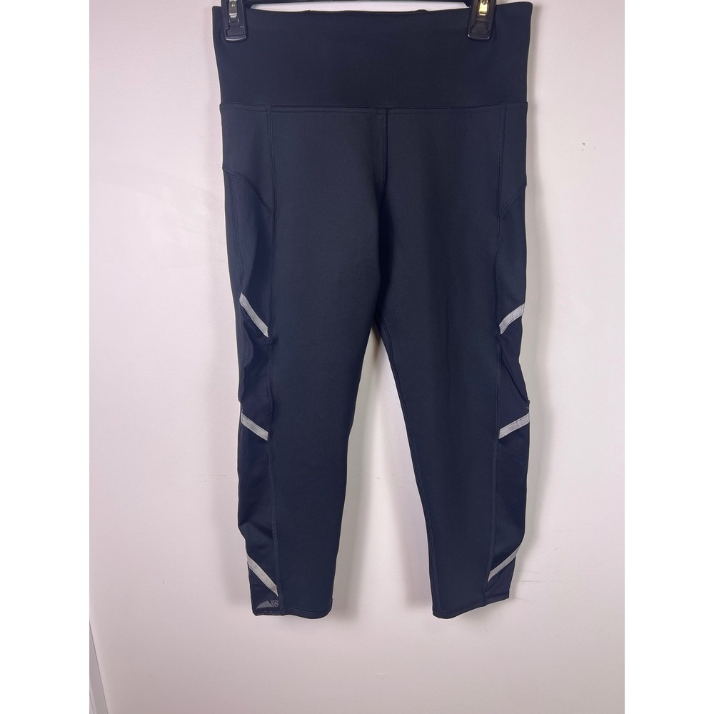 inPhorm Black Mesh‎ Reflective Stripe High Rise Cropped Athletic Leggings Small